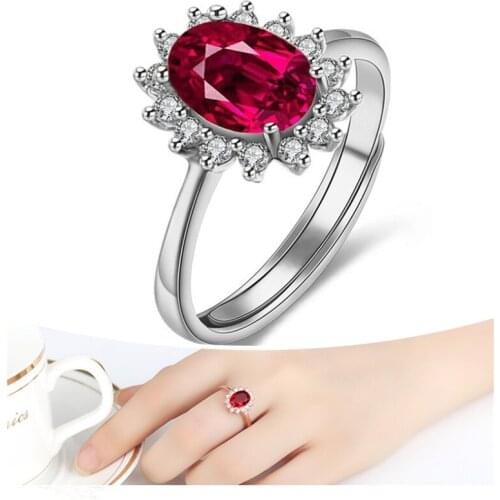Top Quality Silver 925 Sterling Rings For Girls Jewelry Charms Crystal Red Oval Ring Women Engagement Accessories Rose Gold Lady