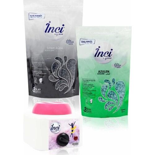 Pearl waxing black + Green 2 PCs 200 grams (total 400 gram) + waxing heater machine hard beads waxing, feather alma hair removal