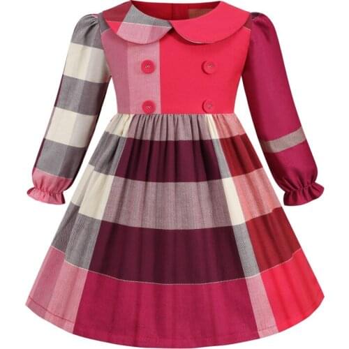 Girls Dress Long Sleeve Spring Autumn Kids Dresses For Girls Lattice Cute Bowknot Girls Dress Doll Collar Princess Dresses