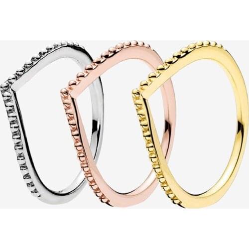 Authentic 925 Sterling Silver Rose Gold Polished Wishing Bone Laminated C Ring For Womens Engagement Jewelry Anniversary