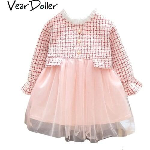 VearDoller Girls Casual Dresses Spring Autumn New Button Design Childrens Clothing Long Sleeve Lady Style Baby Girl Dress