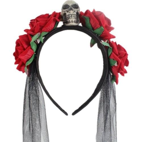 Halloween Headband, Lace Hair Clasp, Skull Long Mesh Flower Decorative Elegant Gift Single Accessory