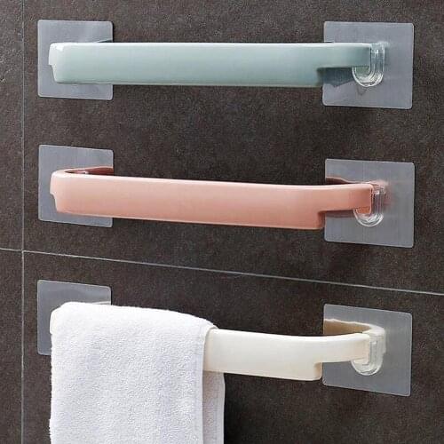 Self-adhesive Towel Holder Rack Wall Mounted Towel Hanger Bathroom Towel Bar Shelf Roll Holder Hanging Hook Bathroom Organizer