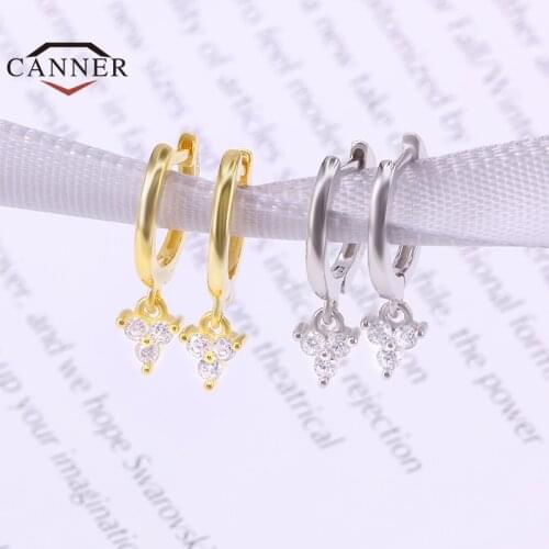 CANNER Hoop Earrings For Women 100% 925 Sterling Silver Geometric CZ Zircon Small Piercing Earring Earings Jewelry Pendientes