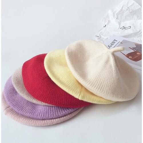 2021 New Toddler Baby Hat Berets for Girls Vintage Spring Autumn Candy Color Knitted Cap Kids Infant Girl Bonnets Hats Casquette
