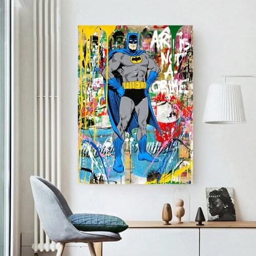Superheroes Marvel Graffiti Painting Canvas Wall Art Deadpool Batman Marvel Posters Graffiti Picture for Living Room Home Decor