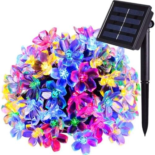 Solar Outdoor Christmas String Lights 21ft 50 LED Fairy Flower Blossom Decorative Light for Indoor Garden Patio Party Xmas Tree