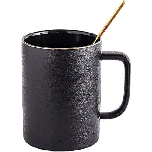 Vintage Matte Coffee Mug Office Hot Cocoa Breakfast Foam Milk Cups Black Elegant Ceramic Coffee Cup Bring Spoon