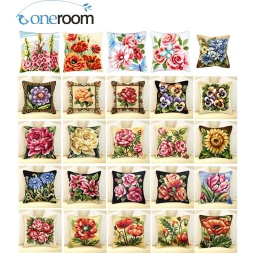 Cross Stitch Pillow Mat DIY Craft Beautiful Flower 03 Tapestry Pillow 42CM by 42CM Needlework Crocheting Cushion Embroidery