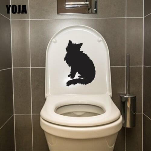 YOJA 16.3*23.6CM Cat Kitten Fluffy Toilet Sticker Home Decor Wall Decal Cute Animal Silhouette T4-0027