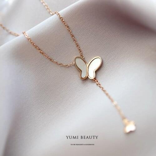 YUN RUO 2021 Vintage 18 K Gold Color Butterfly Tassel Pendant Necklace Woman Jewelry Fashion Titanium Steel Accessory Never Fade