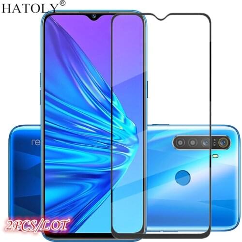 2PCS Glass on Realme 5 Phone Screen Protector For Oppo Realme 5 Tempered Glass HD Full Glue Cover Protective Film For Realme 5