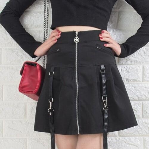 Goth Faldas Jupe Femme Zipper High Waist Skirts Womens 2021 Spring Summer Harajuku Mini Skirt Egirl A Line Casual Bottoms Black