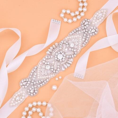 Rhinestone belt Hand Wedding Belts Crystal Pearl Bridal belt For Formal Evening Dress Wedding Sash J118S