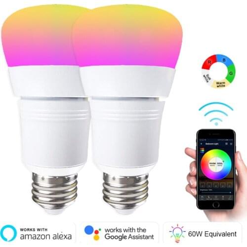 1/2Pieces NEW 15W WiFi Smart RGB Light Bulb Dimmable No Hub Required Smart Home Automation Compatible with Alexa Google Home
