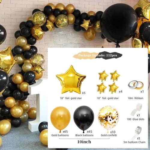 127Pcs Gold Black Silver Latex Helium Balloons Wedding Birthday Baby Shower Party Decor Supplies Kids Toy