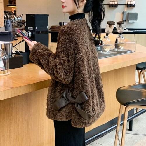 2021 Winter Women Wool Real Fur Coats Lady Thick Warm Elegant Loose Long Sleeve Sheep Shearing Outwear Female Solid Parka K394