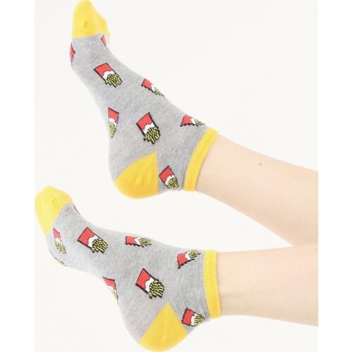 3 Pairs From Turkey Quality pretty happy yellow potato french fries food socket socks socs yellow grey funny comic lot wholesale