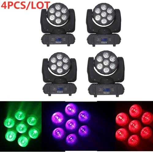 4pcs+carton box dj 7x12w wash moving head fixture stage lighting performance bright beam wash led disco light