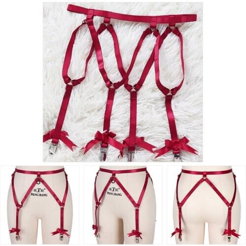 Bow Stocking Belt Metal Chain Accessories Gothic Body Sexy Straps Waist To Leg Thigh Garters Belt Erotic Womens Erotic Lingerie
