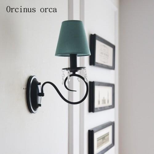 American iron art crystal wall lamp living room dining room Bedside Lamp Retro cloth decorative wall lamp free shipping