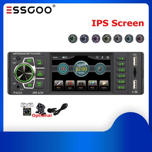 ESSGOO 3.8 inch IPS Screen Car Radio 1 din MP5 Player Autoradio Stereo FM Bluetooth Mirror link Micophone Rear View Camera