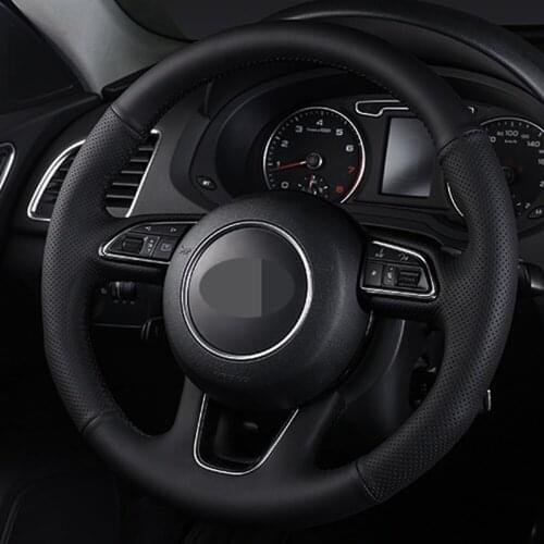 DIY Black Faux Leather car Accessories Steering Wheel Cover For Audi Q3 (8U) Q5 (8R) Q7 (4L) SQ5 (8R) 2013 2014 2015 2016-2017