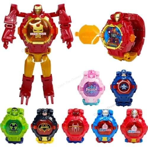 Disney Marvel Watch Deformation Electronic Watch Childrens Toy Cartoon Spider-Man Captain America Transformed Robot Watch Boy