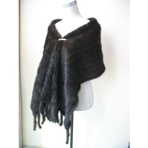 Elegant /180*30 Wonderful real knitted mink fur cape with pocket /scarf/ shawll/Brown