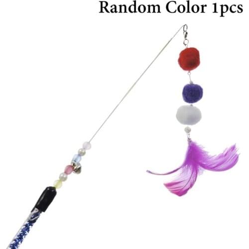1pc Cat Toy Fake Feather Cat Teaser Toy Pom Pom Bell Fun Kitten Wand Toy Pet Interactive Toy Cat Favors Pet Supplies Hot