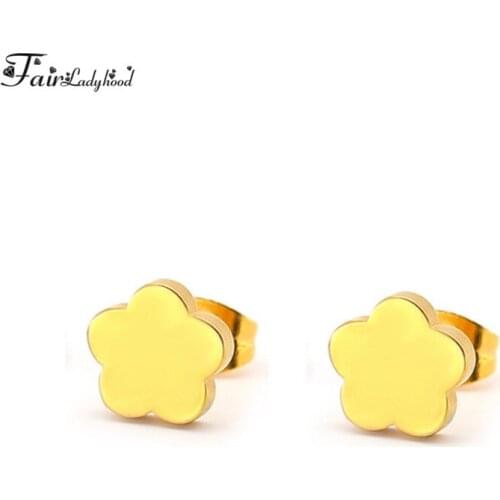 FairLadyHood Stainless Steel Simple Exquisite Plum Blossom Earrings Female anti-allergic Clover Small Stud Earrings