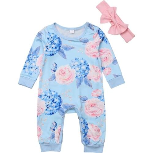 Lioraitiin Newborn Baby Girl Set Print Floral Long Sleeve Romper Jumpsuit Playsuit Outfit Clothes Set