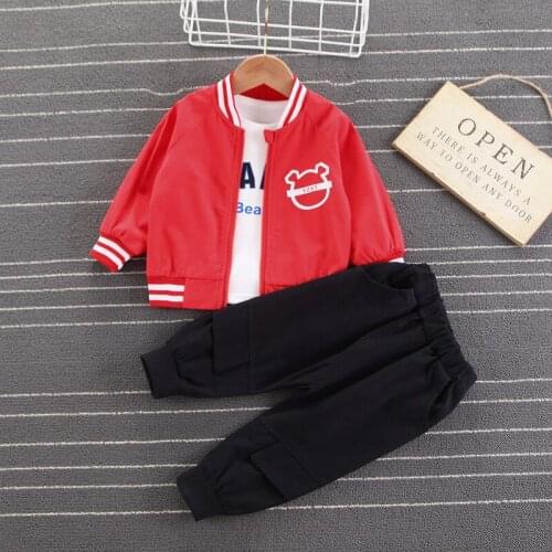 New Spring Autumn Baby Boy Clothing Sets Fashion Kids Cartoon Zipper Jacket+Letter T-shirt+Pants 3-piece Suits Toddler Tracksuit