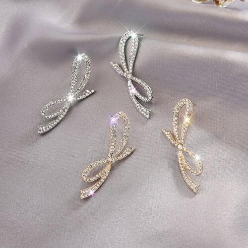 Fashionable Exaggerated Earrings Rhinestone Bow Earrings New Trendy Earrings Female Gift