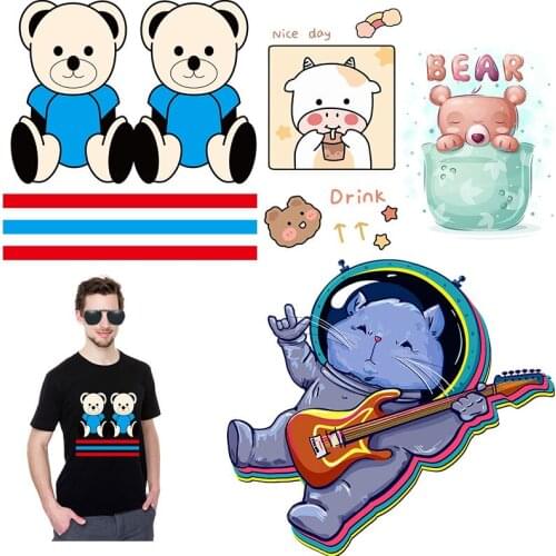 Cartoon Bear Animals Patches for Kids Clothing Jacket Stickers on fabric Cheap diy craft Heat Transfer PVC Patch