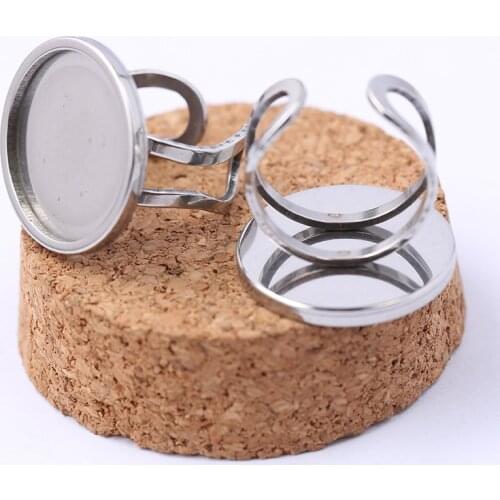 5pcs Fit 20mm Round Cabochon Ring Base Settings Diy Stainless Steel Cameo Bezel Blanks For Jewerly Making Findings