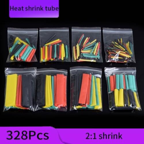 328pcs Heat Shrinkable Tube Kit Shrinking Assorted Polyolefin Insulation Sleeving 2:1 Wire Cable Sleeve Kit DIY Wire Repair