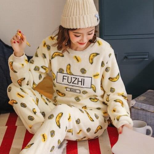 New Winter Warm Women Pajama Sets Thick Coral Velvet Long Sleeve Cartoon Sleepwear Flannel Animal Pijama Mujer Home Wear Clothes