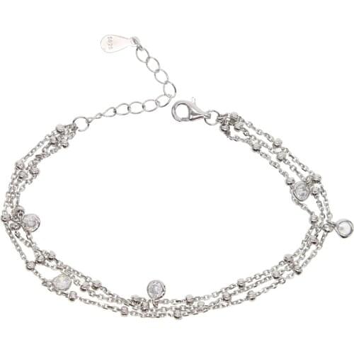 Personality New arrive 100% 925Sterling Silver Jewelry Female Simple cz station Round Stick Double High-quality simple Bracelet