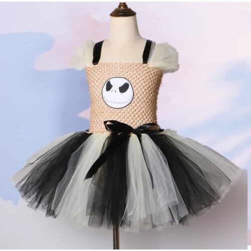 Skellington Tutu Dress Nightmare Before Christmas Children Halloween Costume for Kids Ghost Girls Carnival Party Dress free ship