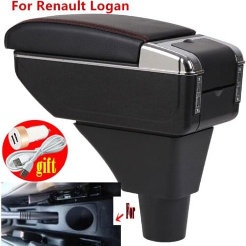 For Renault Logan armrest box Interior Parts special Retrofit parts Car Armrest Center Storage box with USB LED light