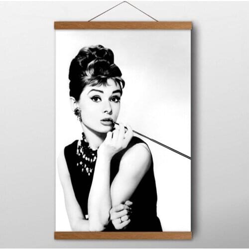 Audrey Hepburn Portrait Black and white Wall Art Vintage Posters Canvas Prints For Home Decor Solid Wood Scrolls Paintings