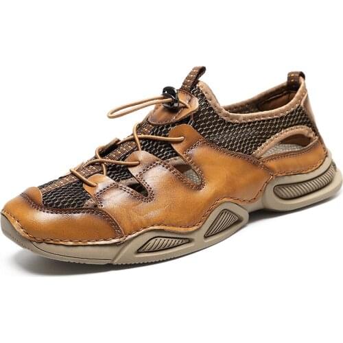 Luxury Breathable Mesh Mens Casual Shoes Comfortable Outdoor Walking Mens Shoes Handmade Sewing Fashion Leather Shoes For Men