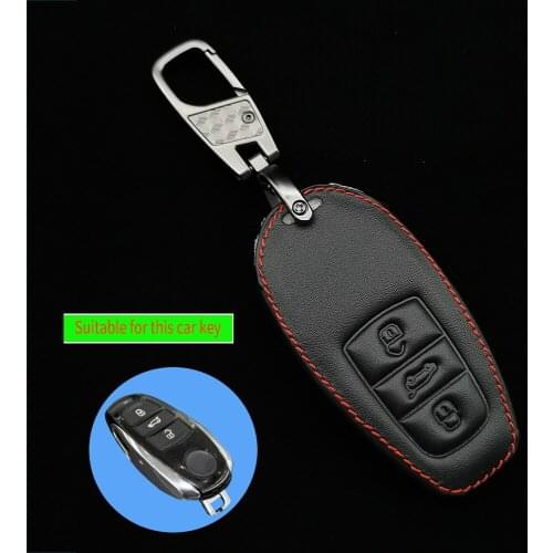 High Quality Hot Sale Leather Car Key Case Cover For Volkswagen VW Touareg 3 Button Smart Key Protect Shield Accessories Shell