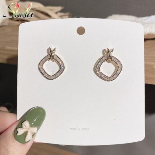 Top High Quality Geometric Stud AAA Zircon Earrings Women Unique Charm Minimalist Exquisite Pendant Jewelry Fashion S925 Pin