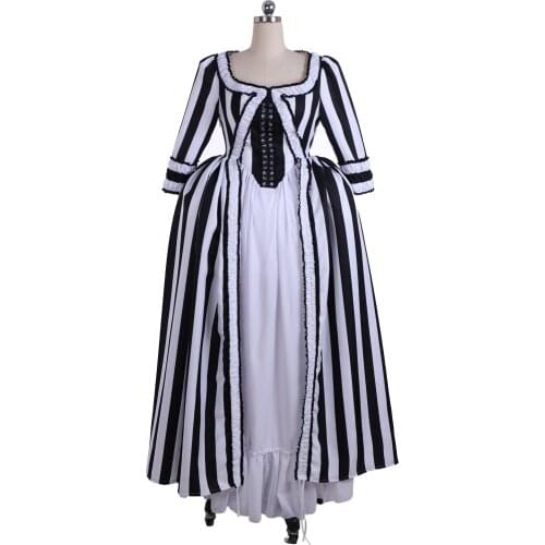 18th Century Rococo Gown Marie Antoinette Women Ball Gown Dress Adult Grey White Strips Gown Custom Made L320