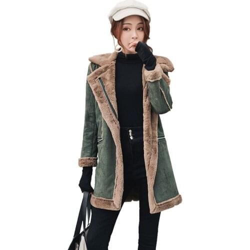 F~F 2021 New Style Cotton Coat Mid-Length Korean Version Autumn Winter Deerskin Velvet Cotton Jacket Women Lamb Wool Coat Women