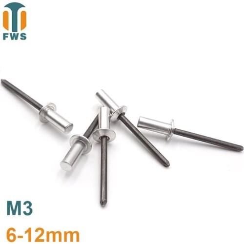 10PCS M3 6-12mm DIN EN ISO 15973 GB /T 12615.1 Aluminum Steel Closed End Blind Rivets With Break Pull Mandrel Protruding Head