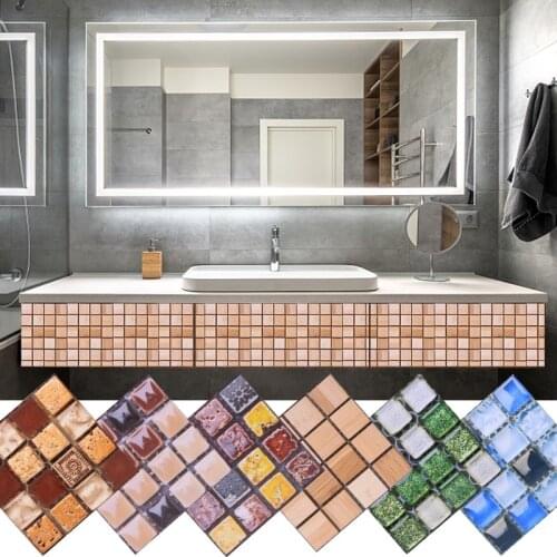 20pcs Waterproof Mosaic Wall Sticker 10*10cm Self Adhesive 3D PVC Tile Sticker Decal for Home Bathroom Kitchen Wall Decoration