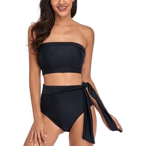 2021 Summer Swimsuit 2 Pieces Bathing Suit Female Solid Color Bikini Tops+ High Waist Bikini Panties Black S/M/L/XL 2021